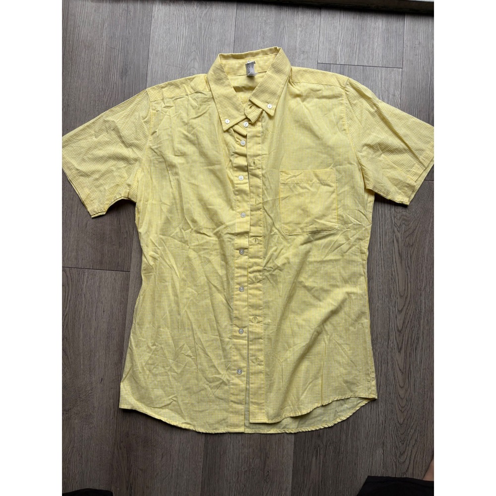 American Apparel Yellow Gingham Short Sleeve Button Down Shirt Small Made in USA
